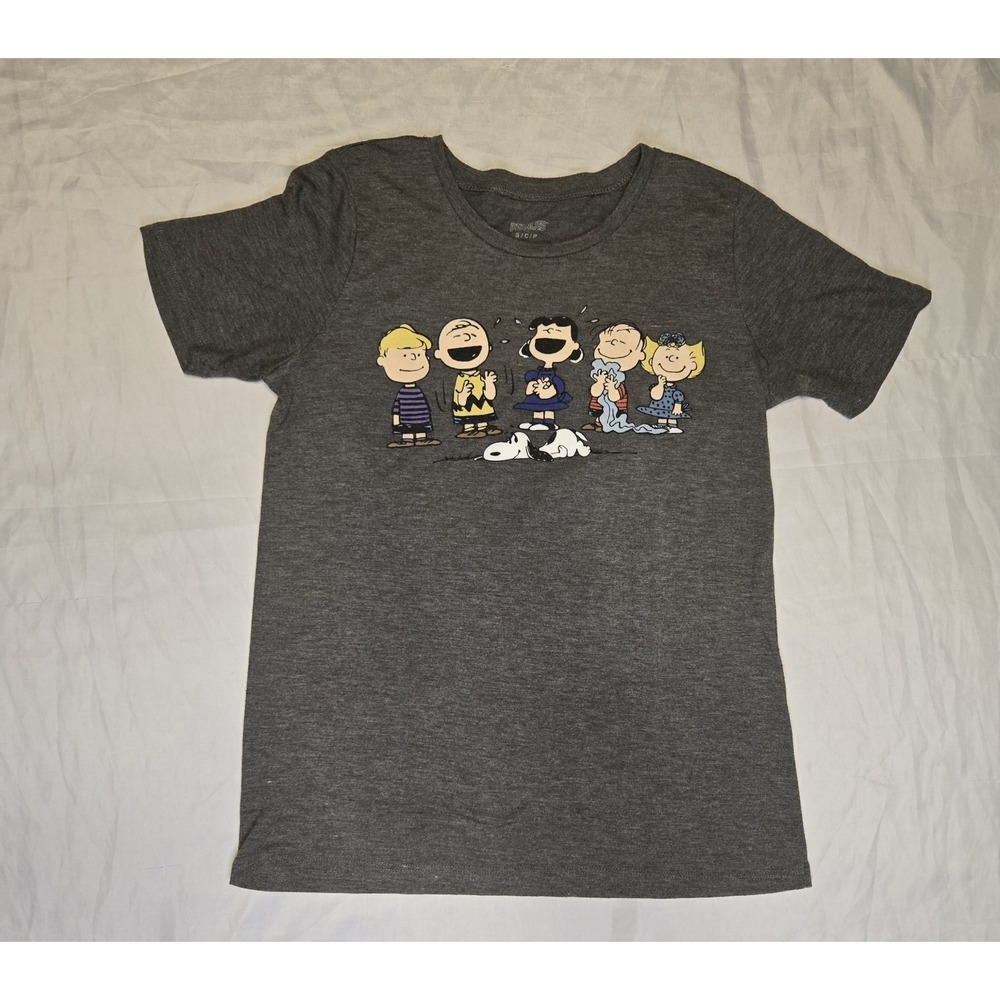 Peanuts Short Sleeve Crew Neck T Shirt Womens Size Small Gray Lightweight Snoopy